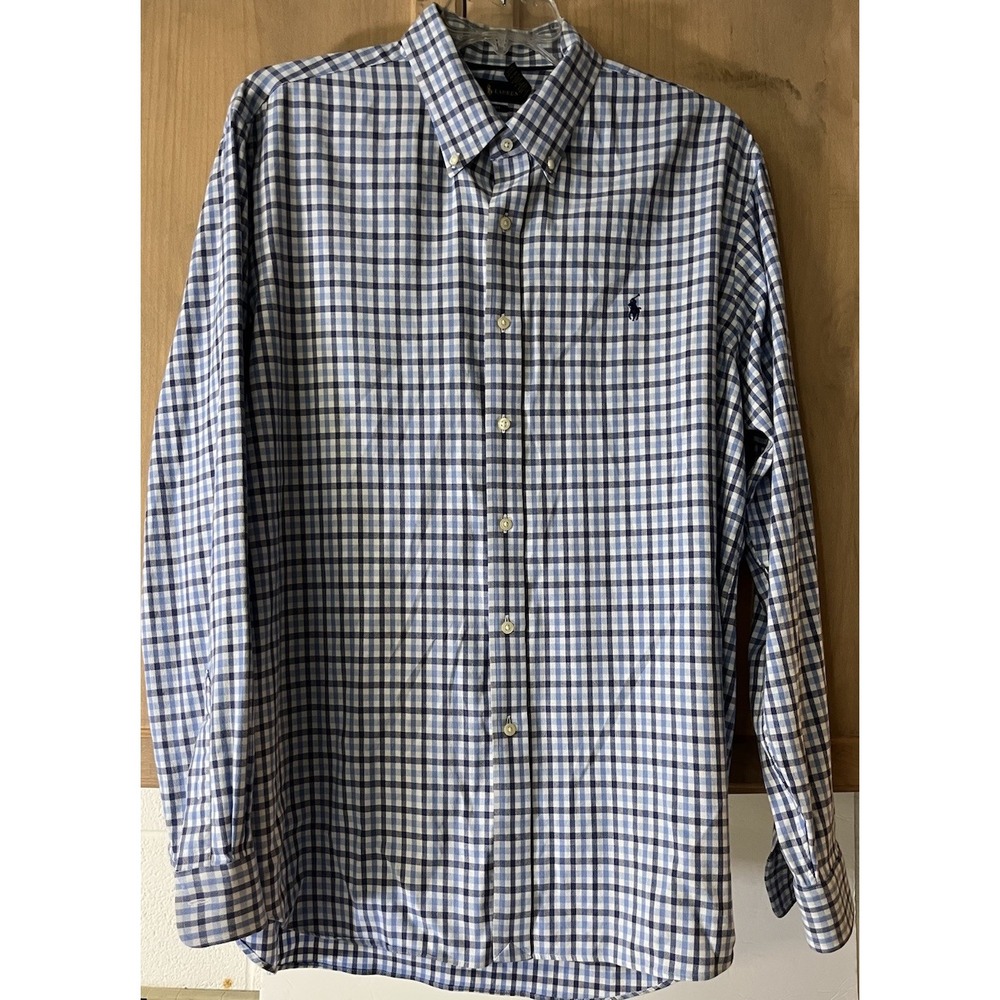 Ralph Lauren Button Down Shirt‎ Mens XXL Blue Gingham Performance Long Sleeve